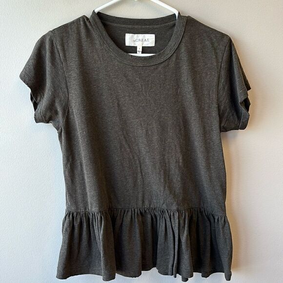 The Great Skirt sleeve T-shirt dark green olive 0 ruffles distressed hems - Picture 1 of 6